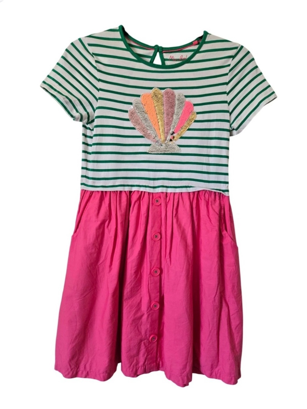 Mini Boden Green & Pink Striped Seashell Dress